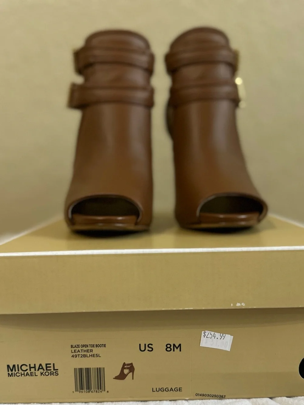 Michael Kors Brown Leather Peep-Toe Ankle Boots with Buckle Straps